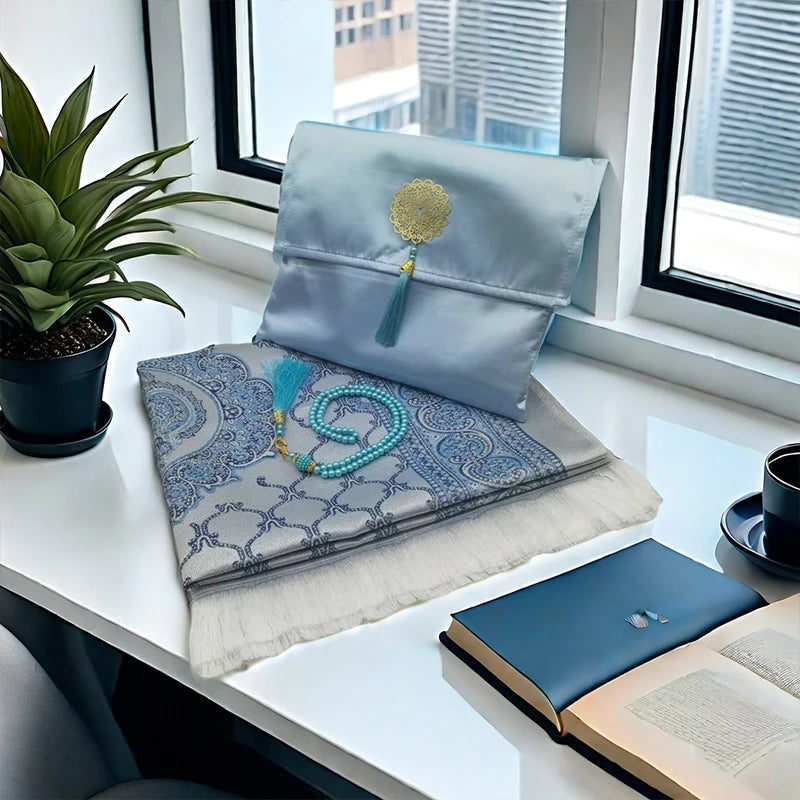 3pcs/set Muslim Prayer Mat + Prayer Beads +Storage Bag