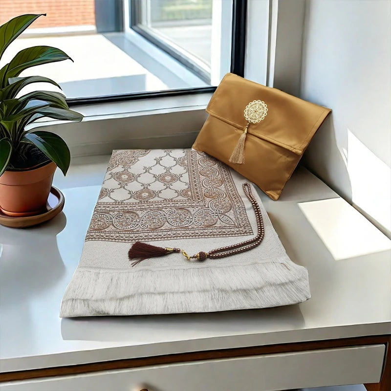 3pcs/set Muslim Prayer Mat + Prayer Beads +Storage Bag