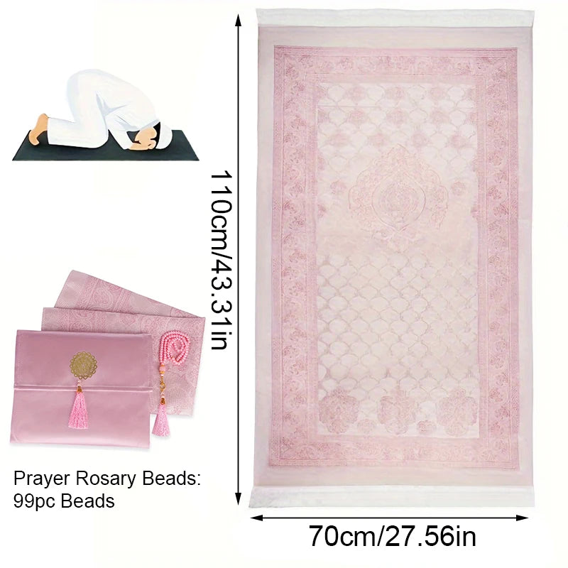 3pcs/set Muslim Prayer Mat + Prayer Beads +Storage Bag