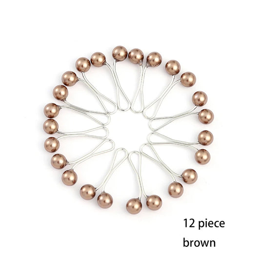 Multicolor Headscarf  Pearl Pins Clips 12 pieces