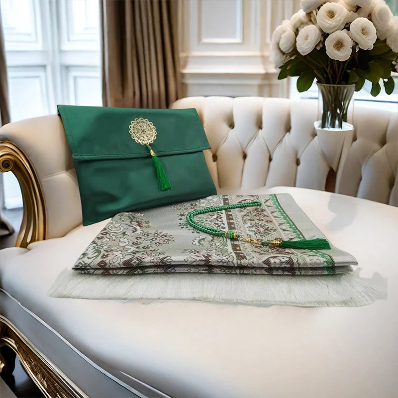 3pcs/set Muslim Prayer Mat + Prayer Beads +Storage Bag