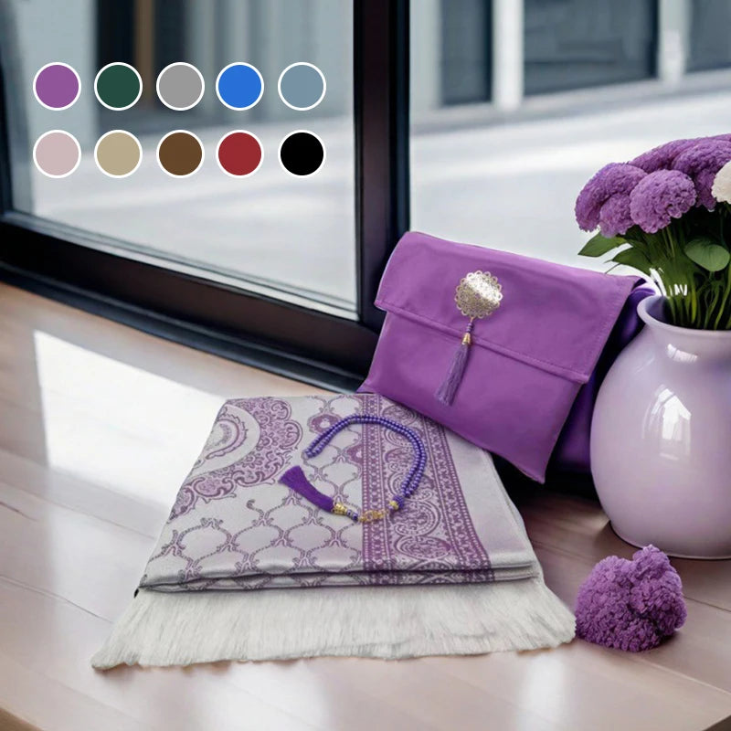 3pcs/set Muslim Prayer Mat + Prayer Beads +Storage Bag