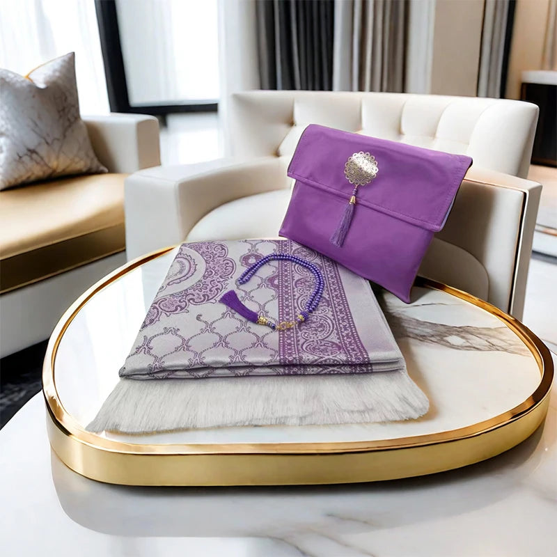 3pcs/set Muslim Prayer Mat + Prayer Beads +Storage Bag