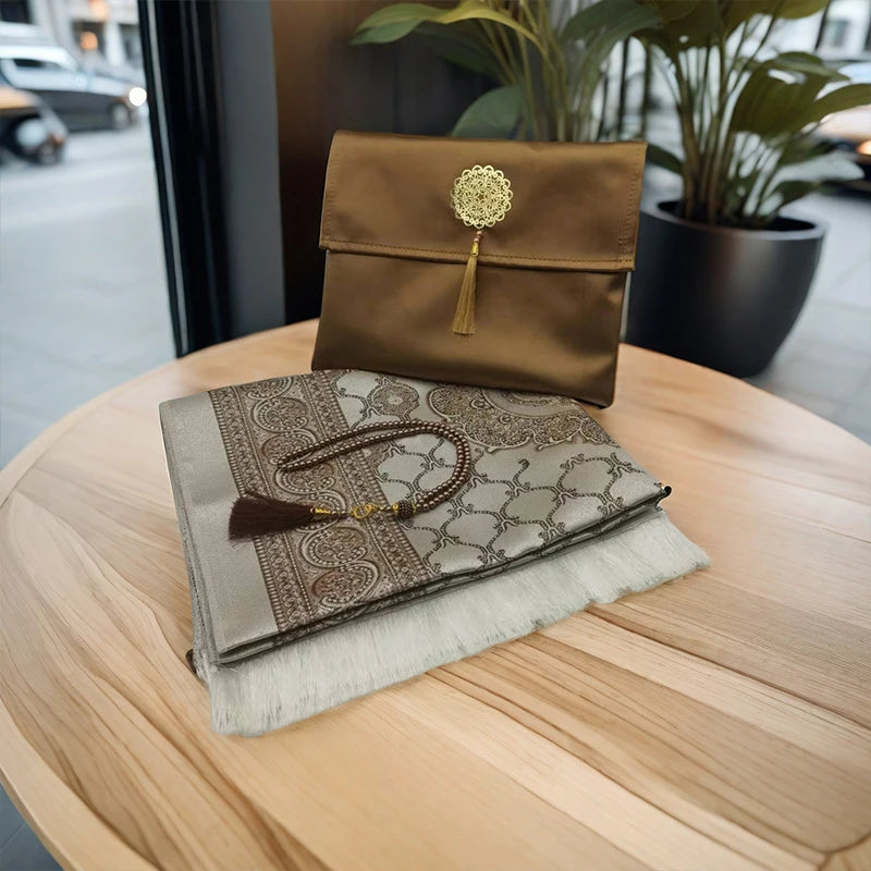 3pcs/set Muslim Prayer Mat + Prayer Beads +Storage Bag