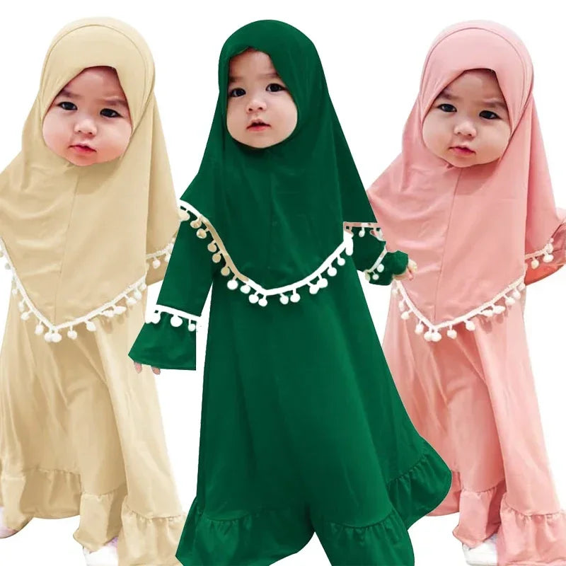 2pcs Kids Girls Hijab Abaya  Set For Baby/toddler
