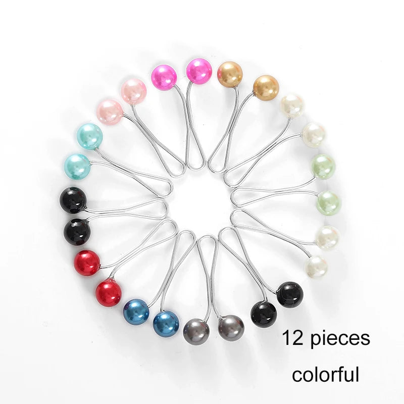 Multicolor Headscarf  Pearl Pins Clips 12 pieces