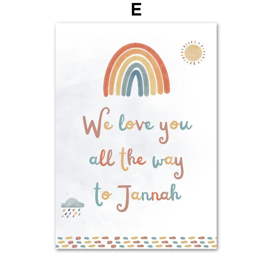 Baby Muslim Nursery Boho Rainbow Islamic Wall Art