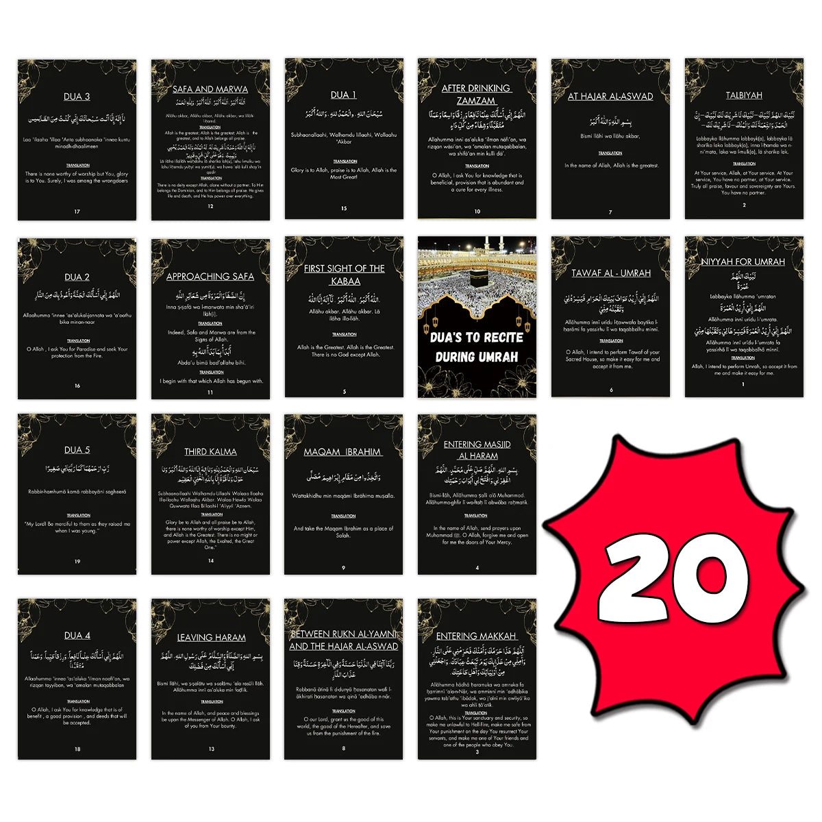 20pcs Umrah Dua Cards In Both Arabic And English